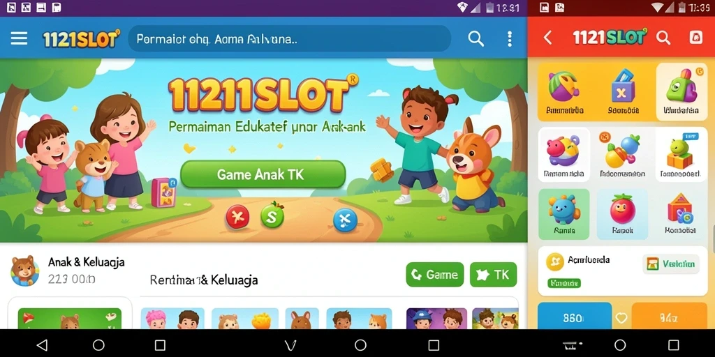 Tampilan antarmuka yang ceria dari 1121SLOT untuk anak-anak.