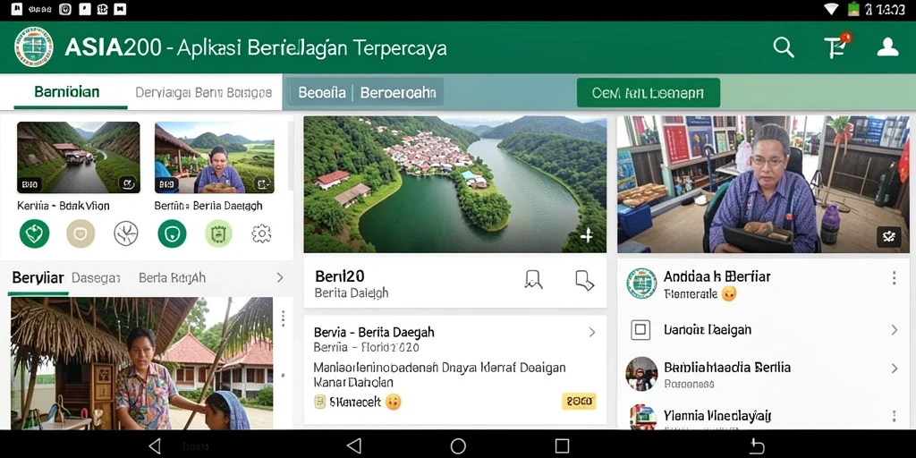Tampilan antarmuka utama ASIA200 yang menampilkan berita daerah.