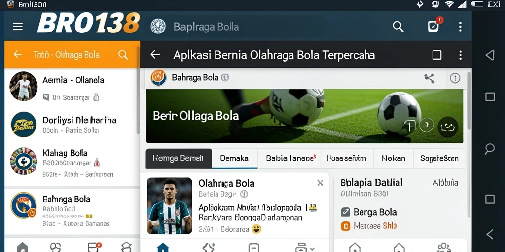 Interface aplikasi BRO138 menampilkan berita terkini olahraga bola.