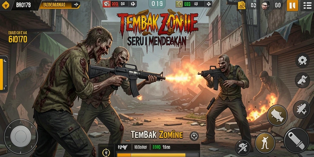 Antarmuka permainan BRO178 dengan aksi tembak zombie yang mendebarkan.